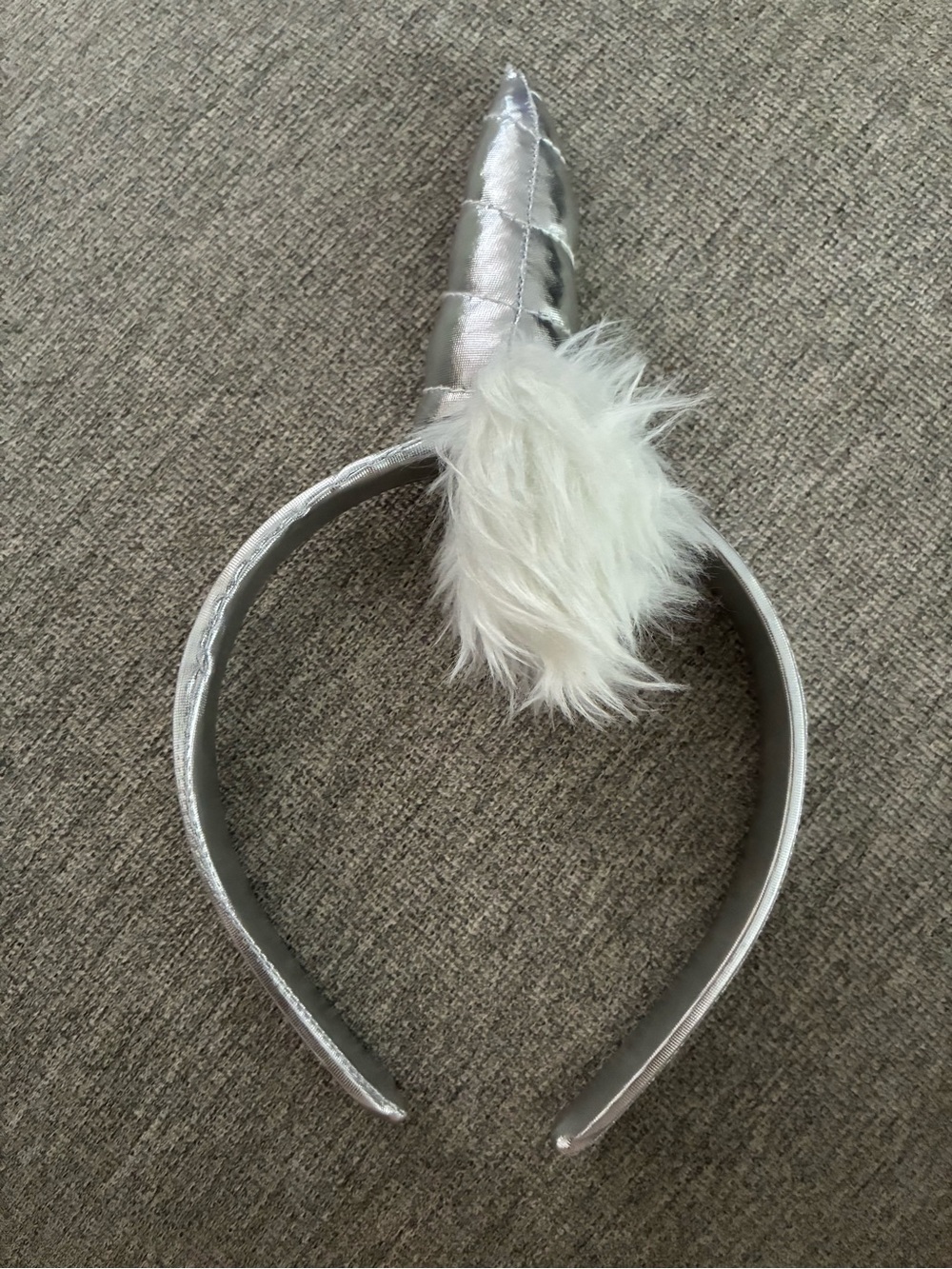 Silver Unicorn Horn Headband with White Fur Accent